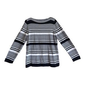 TALBOTS Women's L XL Sweater Black White Sweater Striped Boat Neck Pima Cotton